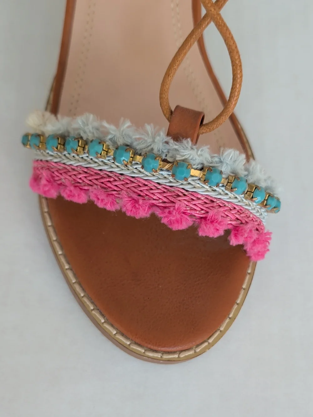 Charlotte Russe Edith-2 Lace-Up Gladiator Sandals 10 Pink Brown Multi